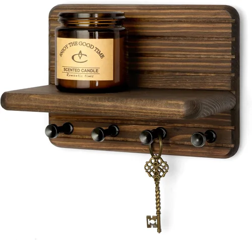 Miniatura 18 de Rebee Vision Soporte de pared de madera de acacia para decoración del hogar, mini llavero de 7 pulgadas para pared con 4 ganchos resistentes
