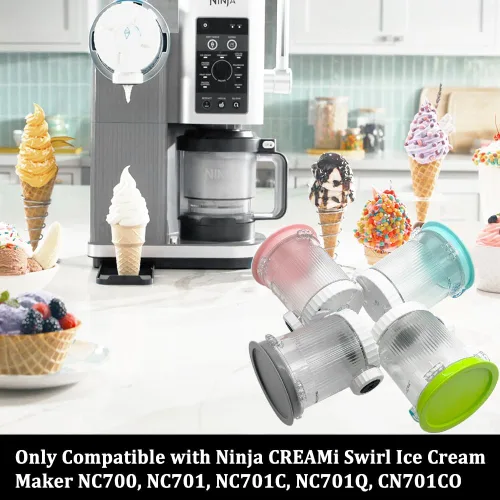 Miniatura 4 de Paquete de 4 pintas y tapas de helado compatibles con Ninja NC701 NC700 Series Swirl Creami Ice Cream y Soft Serve Makers, sin BPA y aptas