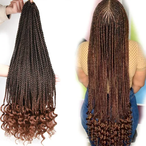 Miniatura 13 de Trenzas de ganchillo para mujer, 144 raíces/paquete, trenza negra con extremos rizados, trenzas de caja de 14 pulgadas, 24 mechones por pieza