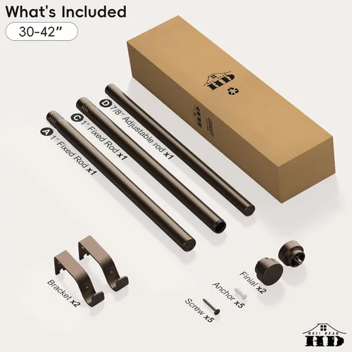 Miniatura 9 de Barras de cortina de bronce para ventanas de 30 a 42 pulgadas (2.5-3.5 pies), barras de cortina resistentes de 1 pulgada de diámetro, barra