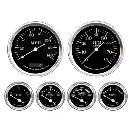 Miniatura 13 de RACETECH Clásico Juego de 6 Calibradores - 85mm 3-3/8" Velocímetro GPS Tachómetro Eléctrico - 52mm 2-1/16" Voltaje Nivel de Combustible Temperatura