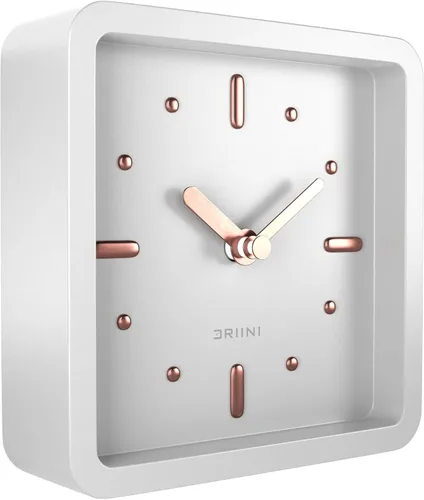 Miniatura 8 de Driini Reloj moderno de mediados de siglo para escritorio y estante (negro y oro rosa) - funciona con pilas, con movimiento analógico silencioso