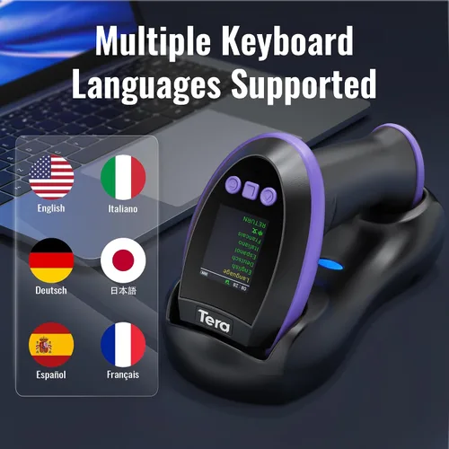 Miniatura 6 de Tera Escáner de Código de Barras Inalámbrico con Pantalla: Versión Pro 1D 2D QR con Teclado de Configuración, Cuna de Carga, Funciona con Bluetooth