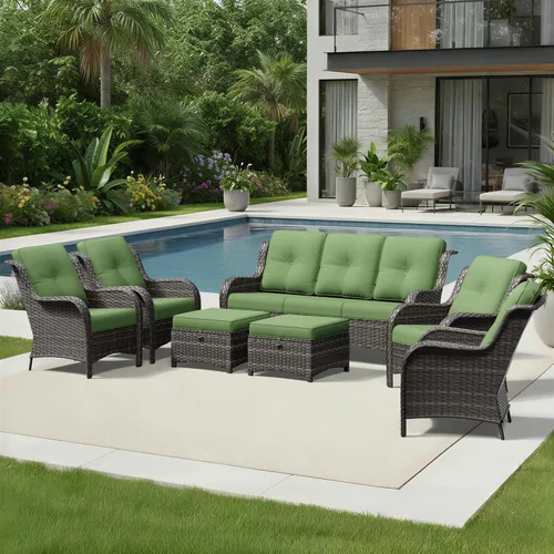 Miniatura 14 de Joyside Juego de sillas de mimbre para patio, juego de 3 piezas de mimbre para exteriores con 2 sillas reposabrazos y 1 mesa auxiliar para terraza