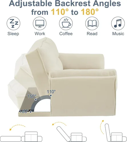 Miniatura 3 de Sofá cama tipo futón convertible, sofá cama con respaldo ajustable, sofá pequeño de espacio pequeño, sala de estar, dormitorio (beige)