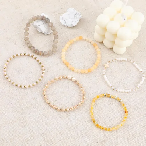 Miniatura 5 de Pulseras bohemias apilables de cuentas para mujer con dije de cruz, 6 pulseras elásticas de cuentas de piedra natural, cuentas de cristal de perlas