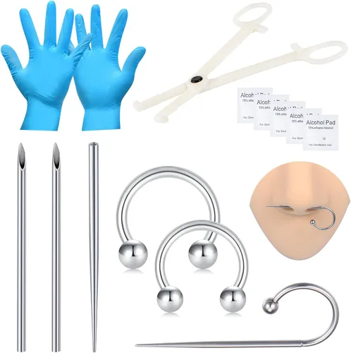 DJCIW Kit de Perforación con Agujas Desechables 12G 14G 16G 18G, Pinzas, Dilatador para Ombligo, Nariz, Tabique, Pezón, Lengua, Ceja, Labio