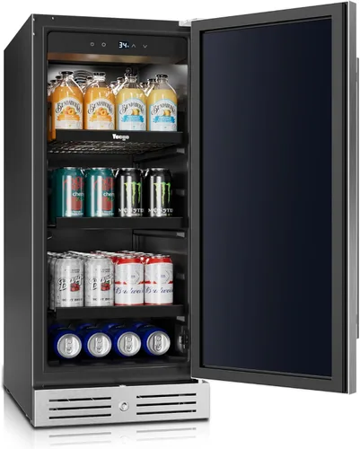 Miniatura 9 de Yeego Refrigerador de bebidas de 15 pulgadas, enfriador de bebidas para 100 latas con bloqueo y descongelación automática, nevera de bebidas