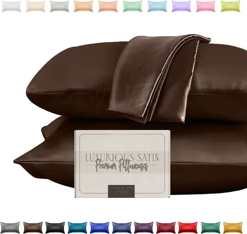 Miniatura 26 de Elegant Comfort Juego de 2 fundas de almohada de satén sedosas y lujosas para una piel y cabello más saludables, cierre con cremallera oculta