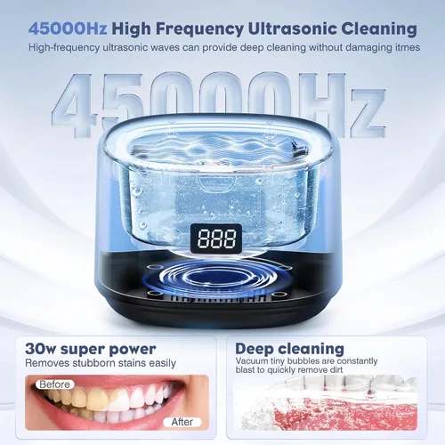 Miniatura 2 de Limpiador ultrasónico de 30 W, limpiador ultrasónico profesional de joyas, 45 kHz 7.8 fl oz, máquina de limpieza portátil para dentaduras