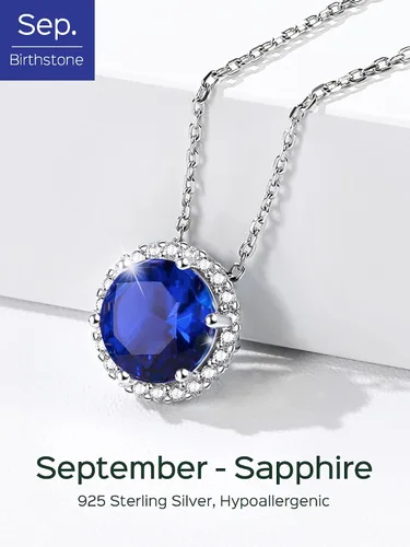 Miniatura 4 de ChicSilver Collar de plata de ley 925 con forma de corazón, redondo, pera, esmeralda, piedra natal simulada, regalo de cumpleaños para mujeres