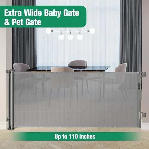 Miniatura 3 de Puertas retráctiles para bebés de 110 pulgadas, puerta extra ancha para bebés para grandes aberturas, para interiores y exteriores, puerta retráctil