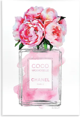 Stupell Industries Botella de perfume Glam V2 Flower Silver Pink Peony - Placa de pared artística, fabricada con orgullo en Estados Unidos Rosas