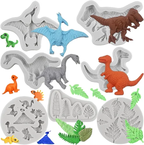 Miniatura 10 de Sijiangmold Moldes de silicona para fondant de dinosaurio para decoración de pasteles de dinosaurios, chocolate y dulces, decoración de cupcakes