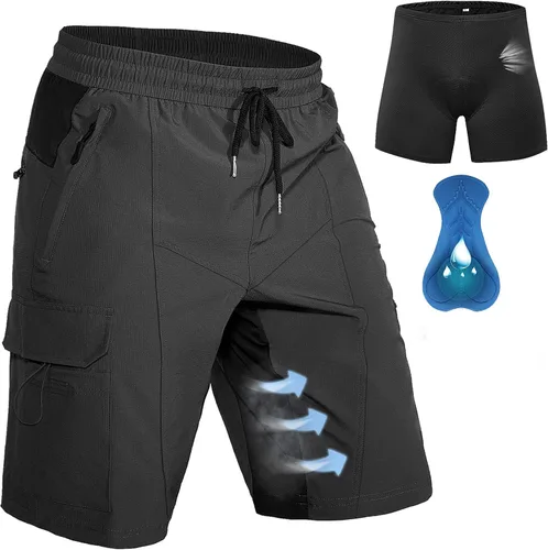 Hiauspor Pantalones cortos acolchados de ciclismo de montaña para hombre, ajuste holgado, de secado rápido, para ciclismo con 5 bolsillos