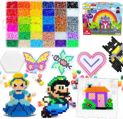 Miniatura 8 de FunzBo - Paquete de cuentas que se funden, 111 patrones, cuentas de colores Melty Fusion, juego de perlas de arte y manualidades para niños, 5500