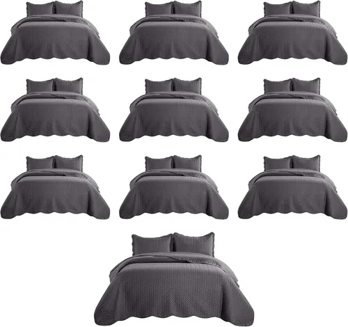 MOONLIGHT20015 Paquete de 8 Colchas Tamaño King para Cama (106" x 96") - Venta al Por Mayor para Hoteles, Dormitorios de Huéspedes y Airbnbs - Gris