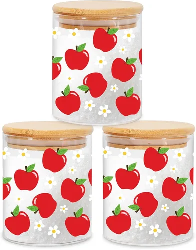 Miniatura 14 de JarThenaAMCS 3 Frascos de Almacenamiento de Vidrio Floral de Primavera con Tapa Hermética Tulipán Flor Gnomo Camión Mariposa Juegos de Recipientes