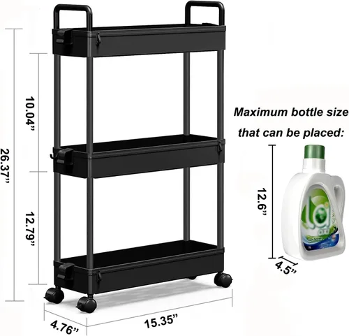 Miniatura 2 de SOLEJAZZ Carrito de Almacenamiento Delgado con Ruedas de 3 Niveles, Organizador de Almacenamiento Estrecho para Baño, Organizador de Utilidades