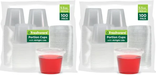 Miniatura 13 de Freshware Vasos de Plástico para Porciones con Tapas [1 Onza, 100 Juegos] Vasos de Plástico Desechables para Preparación de Comidas, Aderezo