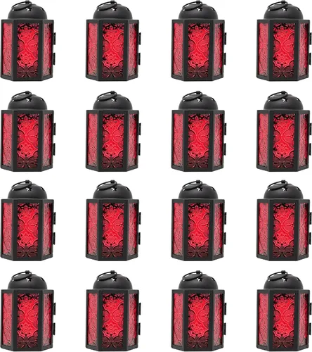 Miniatura 11 de VELA LANTERNS - Juego de 4 linternas para velas tea light, estilo mini marroquí, de 4.25" de tamaño pequeño, decorativas para mesa o colgar, metal