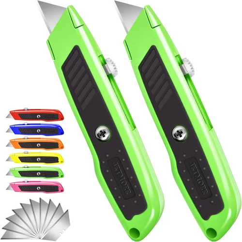 Miniatura 10 de Jetmore Paquete de 2 cortadores retráctiles, cuchillo utilitario resistente con 10 cuchillas SK5 y bloqueo de seguridad, navaja portátil