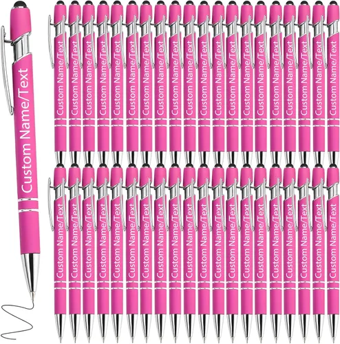 Miniatura 23 de Bolígrafos personalizados con nombre, paquete de 10 bolígrafos personalizados a granel, bolígrafo de tinta negra grabada con punta de lápiz óptico