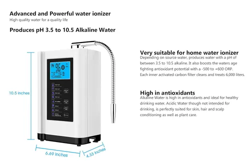 Miniatura 3 de Ionizador de agua, máquina purificadora de agua PH 3.5-10.5 Máquina de agua de ácido alcalino, hasta -500mV ORP, 8000 litros por filtro, 7 ajustes