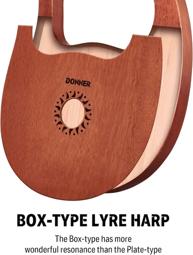 Miniatura 3 de Arpa de lira Donner, 16 cuerdas de metal, cuerpo de caoba y sillín de cobre DLH-003 Arpa de lira con llave de afinación, juego de cuerdas