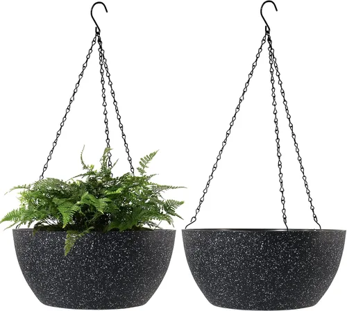 Miniatura 9 de WOUSIWER Paquete de 2 macetas colgantes grandes de 13 pulgadas para plantas de interior y exterior con agujeros de drenaje y cadena, macetas