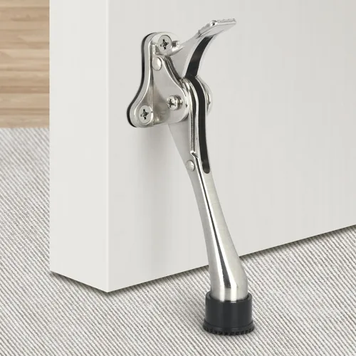 Topes de puerta abatibles de 6 pulgadas con punta de goma antideslizante, soporte inferior resistente de un solo toque, tope de puerta de metal