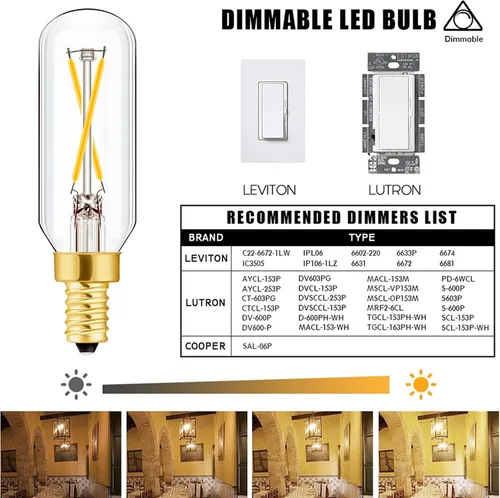 Miniatura 5 de Leools Bombilla LED E12 Regulable de 2W Equivalente a Bombilla de Luz de 25 Vatios Blanco Suave T6 T25 Bombilla Candelabro E12 de 25 Vatios