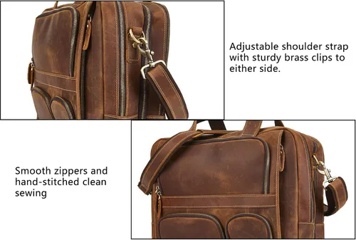 Miniatura 4 de LATÓN TACKS cuero completo 156 pulgadas portátil maletín para hombres vintage hecho a mano resistente al agua viaje de negocios