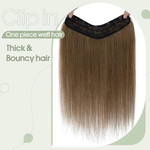 Miniatura 2 de S-noilite Extensiones de cabello humano con clip de una pieza, 5 clips, 3/4 de cabeza completa, parte en V, trama de cabello más grueso, red