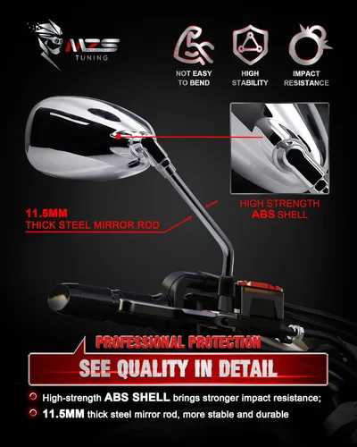 Miniatura 3 de Espejos de motocicleta cromados MZS, espejos laterales universales de 10 mm y 8 mm con vista trasera, ajustable en 360 grados, compatibles con Cromo