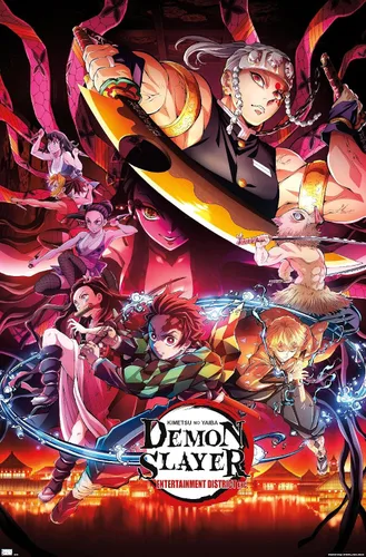 Miniatura 15 de Demon Slayer - Póster de pared Key Visual 1, 22.4 pulgadas de largo x 14.7 pulgadas de ancho, versión enmarcada de madera de granero
