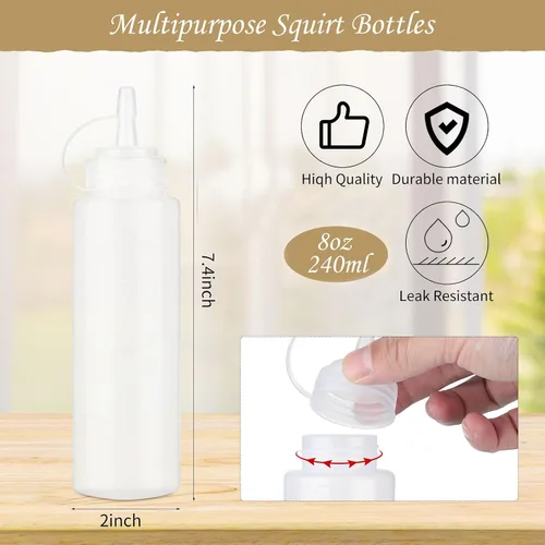 Miniatura 2 de Xinnun 24 botellas de plástico para exprimir condimentos, a prueba de fugas, botellas multiusos con tapa superior giratoria para salsas, ketchup