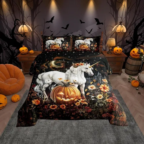 Miniatura 24 de Castle Fairy Juego de edredón de cama con temática de Halloween, tamaño Queen, juego de ropa de cama de microfibra súper suave estilo caricatura