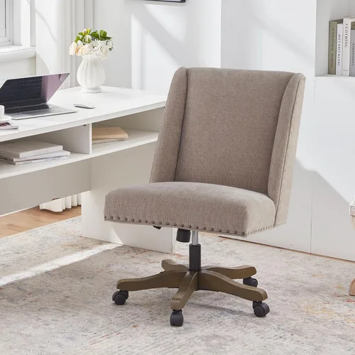 Miniatura 16 de Zihanhome Silla de Oficina para Casa sin Brazos con Patas de Madera, Silla de Escritorio de Oficina Tapizada Ajustable Moderna sin Brazos Silla