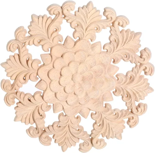 Miniatura 10 de MUXSAM Apliques de madera tallada en madera retro, calcomanías redondas de copo de nieve para armario, puerta, gabinete, cajón, pared, techo