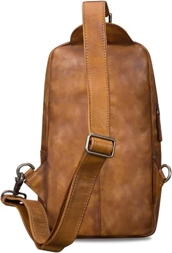 Miniatura 3 de IVTG Bolso bandolera de cuero genuino para hombres y mujeres, estilo vintage, hecho a mano, bolso de hombro, bolso cruzado en el pecho, Marrón