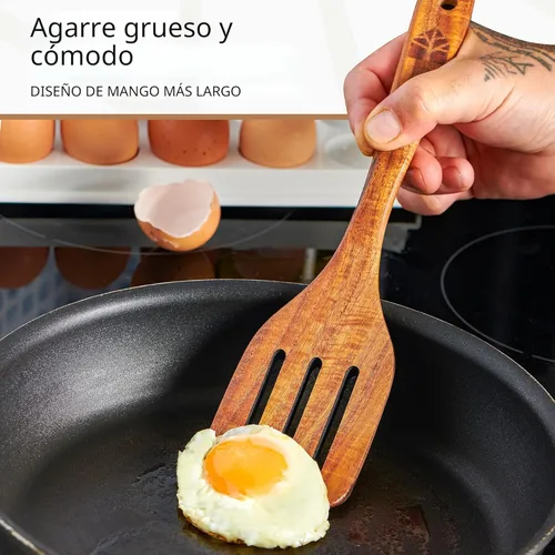 Miniatura 4 de Espátula de madera para cocinar, espátulas de teca para uso en la cocina, utensilios de cocina de madera, juego de 4 incluyendo pala, espátula