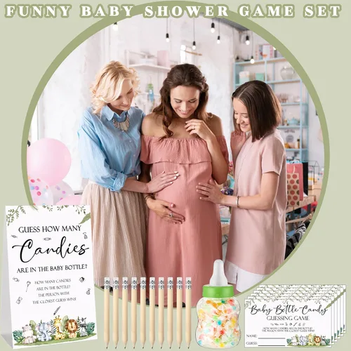 Miniatura 7 de Roowest 62 piezas de Baby Shower Games Guess How Many Candies Are in the Jar Signal, 50 pequeños juegos de adivinanzas, 10 lápices HB y botella