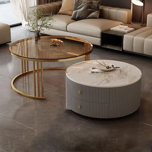 Miniatura 10 de Mesa de centro redonda anidable, mesas de centro redondas con almacenamiento para sala de estar, mesa de centro para sala minimalista, mesa