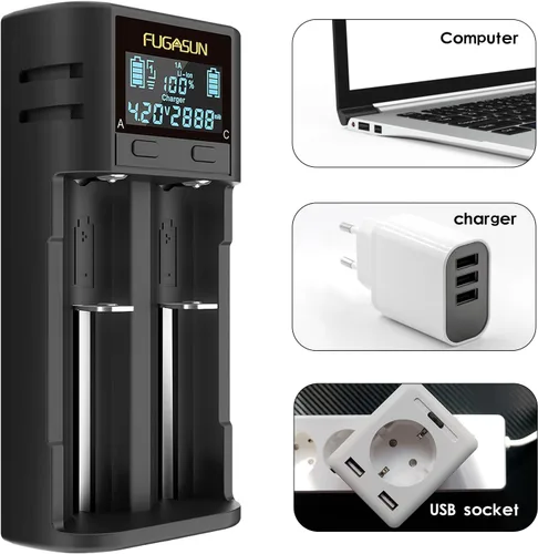 Miniatura 2 de Cargador de batería 21750 21700, LCD inteligente 18650 cargador de batería para 20700 22700 26650 26700 16340 (RCR123) 17670 batería recargable
