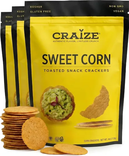 Miniatura 9 de Craize Sweet Corn Crisps Galletas de maíz tostadas sin gluten, veganas, kosher, 4 onzas cada una