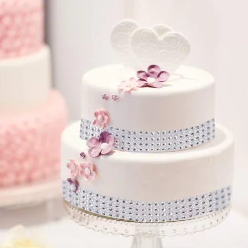 Miniatura 4 de Cinta de diamantes y estrás de acrílico plateada, 4 hileras, para tortas de bodas, decoraciones de cumpleaños, eventos de bienvenida de un bebé