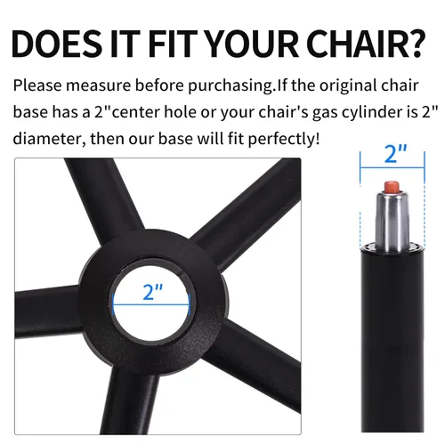 Miniatura 7 de Reemplazo de base metálica para silla de oficina y gaming Frassie con 5 ruedas con guías en forma de campana, base universal para silla de Negro