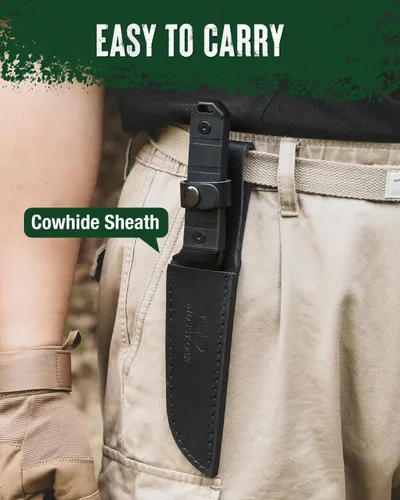 Miniatura 4 de Mossy Oak Cuchillo de Caza de Hoja Fija de 10 Pulgadas, Cuchillo de Caza Tanto de Espiga Completa 14C28N con Funda para Supervivencia, Campamento