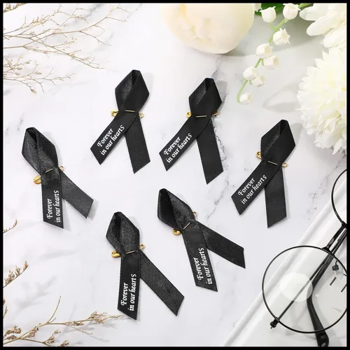 Miniatura 3 de Ysleen 50 cintas funerarias, cintas conmemorativas, pasadores funerarios clásicos, servicio conmemorativo, meditación, lazo personalizado con Negro